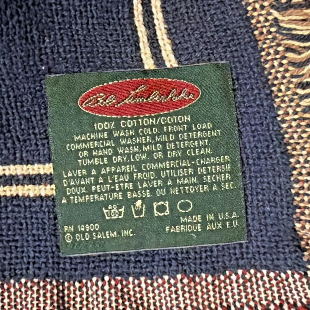 Old Salem Throw Blanket Vintage Bob Timberlake Tapestry Made in USA 100% Cotton